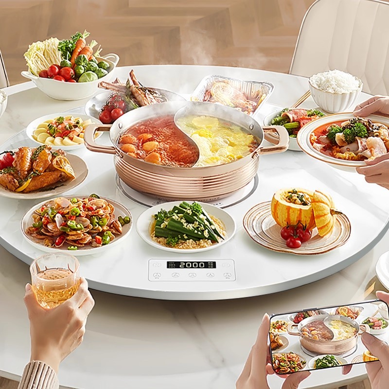 桌中皇电暖桌家用可取暖的圆餐桌多功能餐厅圆桌电暖炉烤火桌子高清大图