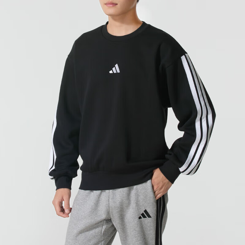 阿迪达斯（adidas）卫衣男装新款三条纹加绒休闲运动服套头衫JE6304 ZP高清大图