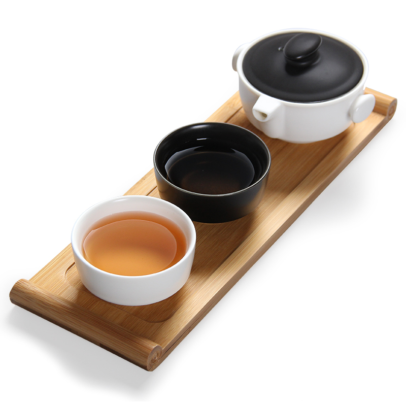 常生源 陶瓷功夫茶具 简约现代 黑白茶具 竹木茶盘 一壶二杯 奉黑白配套组