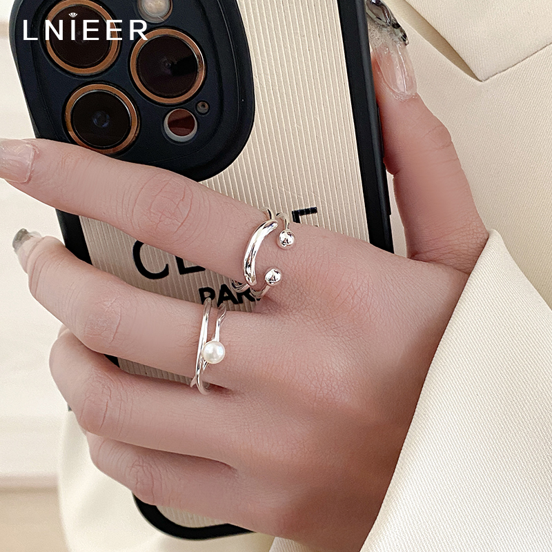 925纯银笑脸珍珠戒指女细戒2025年新款潮简约个性食指戒可调节送女朋友老婆情人节七夕生日礼物