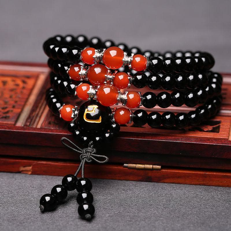 开光黑曜石生肖手链佛珠手串男女款情侣多圈晶手链招财转运图片