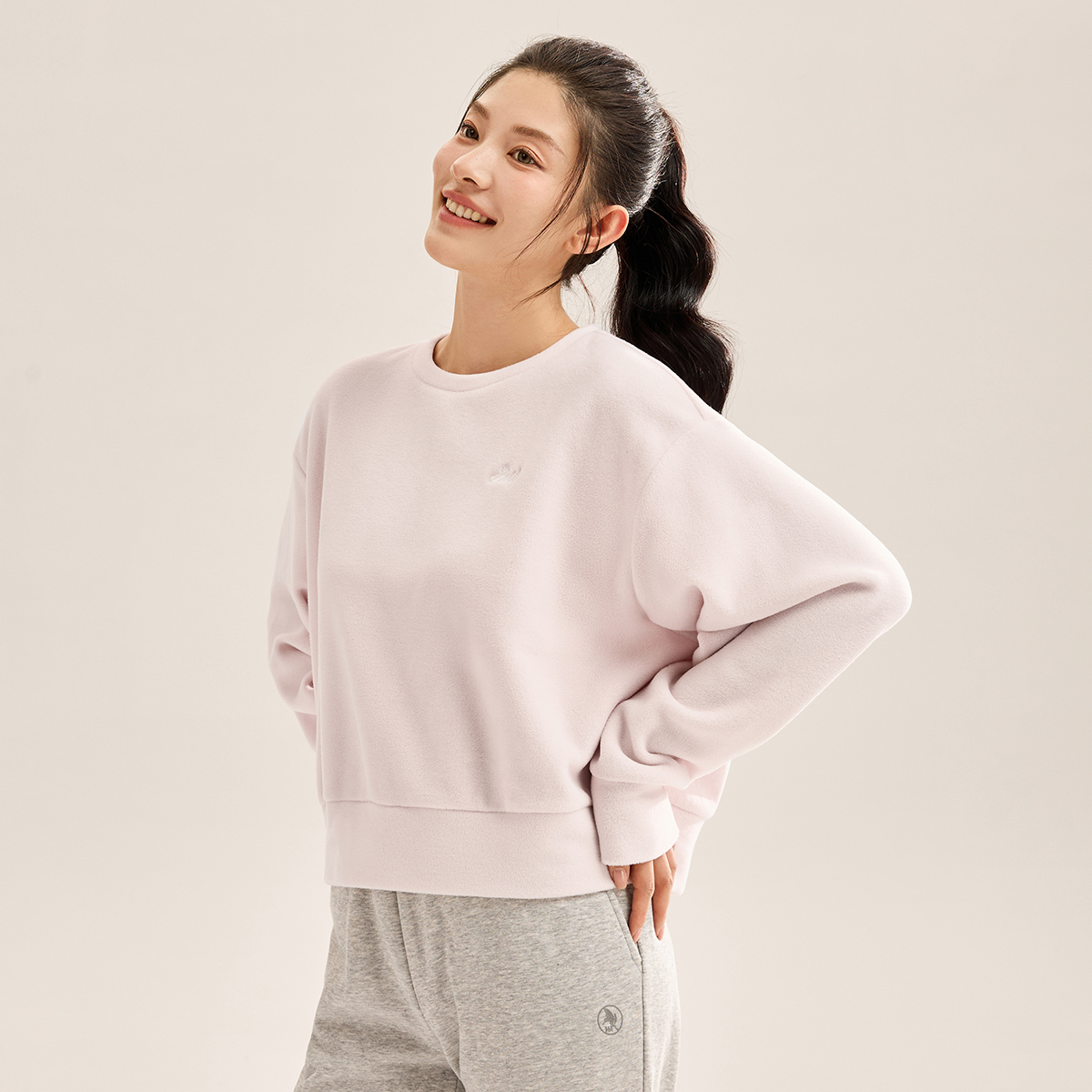 361°比热绒科技卫衣女装摇粒绒保暖运动卫衣套头绒里卫衣高清大图