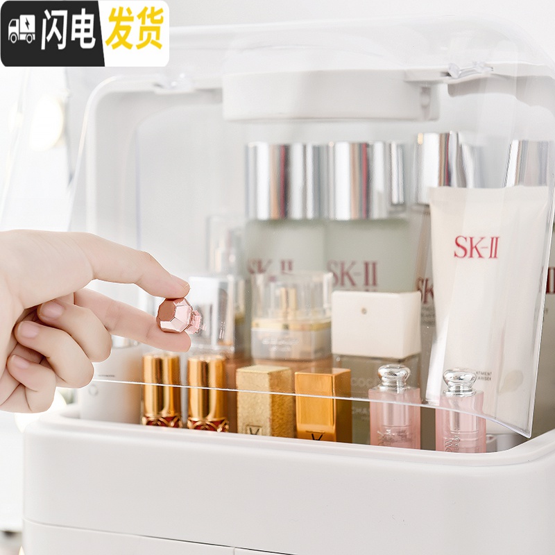 三维工匠网红防尘化妆品收纳盒桌面口红护肤品家用整理箱大号梳妆台置物架高清大图