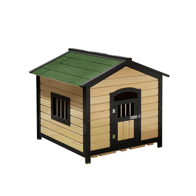 碳化狗窝防水猫窝防腐狗床户外狗笼小房子大型犬宠物犬舍实木狗屋 原木色狗屋绿色屋面 小型55宽65长65高