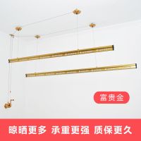 阳台手摇升降晾衣架双杆式室内加厚晒衣架单杆双杆式多功能凉衣架|金色() 双杆(加筋加厚)1.2米+10衣架