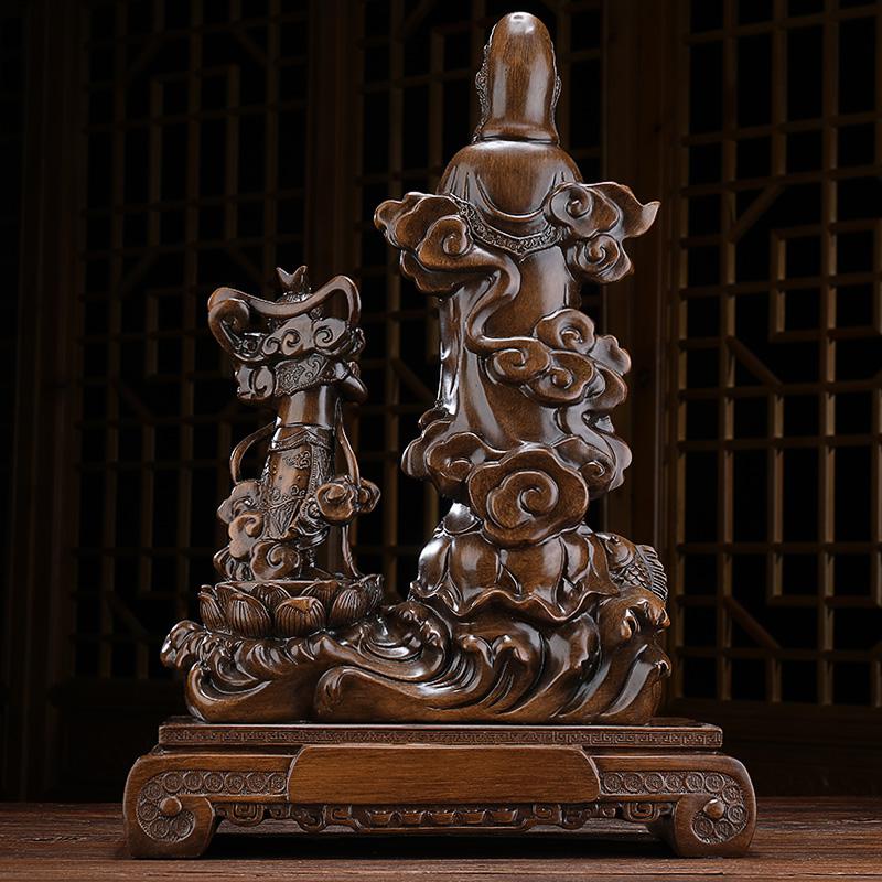 美帮汇福佑平安观音摆件带童子观世音菩萨家居供奉摆设佛像客厅中式装饰高清大图