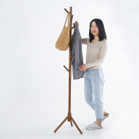 尔迈简易落地室内简约衣帽架欧式带裤架挂衣架晾衣服架 胡桃色