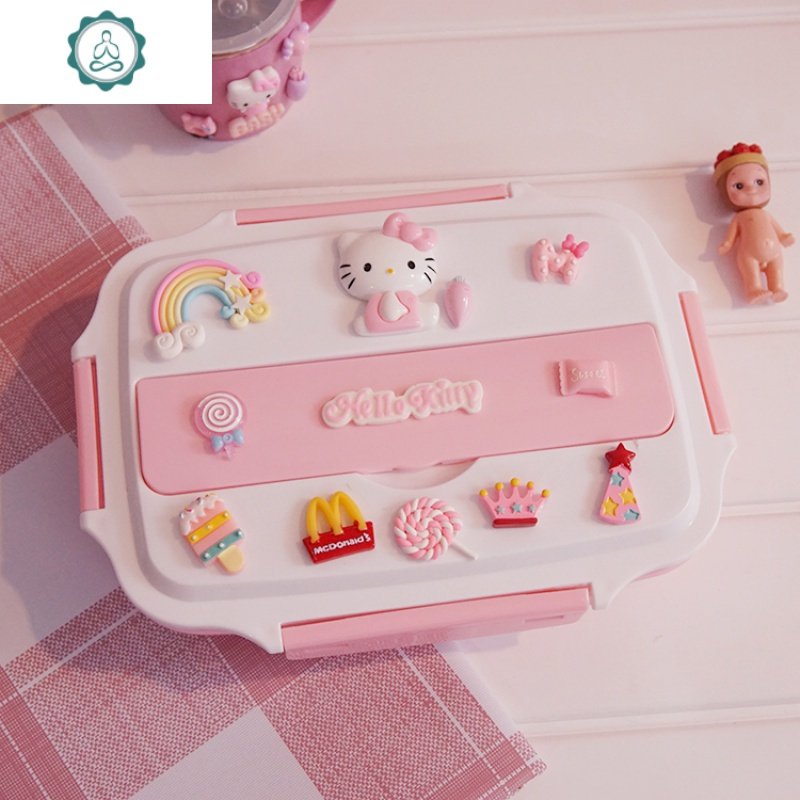 可爱 kt日式304不锈钢饭盒少女心学生儿童食堂分格餐盒带盖便当盒 封