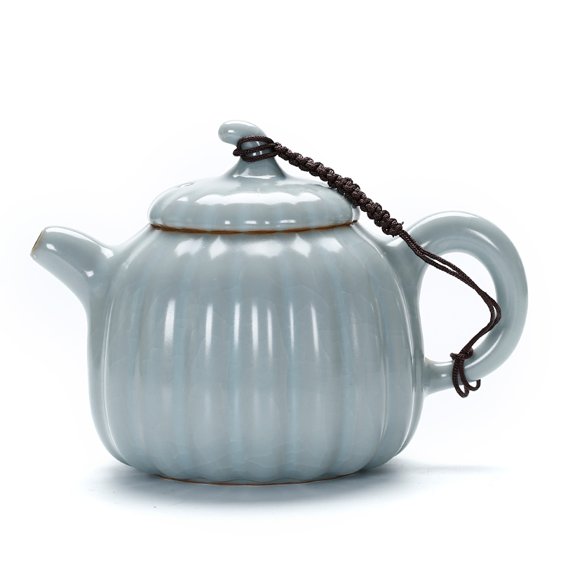 戴云品格 汝窑茶具茶壶陶瓷单壶泡茶器功夫泡茶壶过滤家用汝瓷冲茶器 原矿冬青釉南瓜壶礼品盒