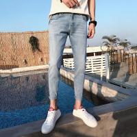 牛仔裤男个性红人社会小青年牛仔裤修身小脚裤帅气九分裤子男