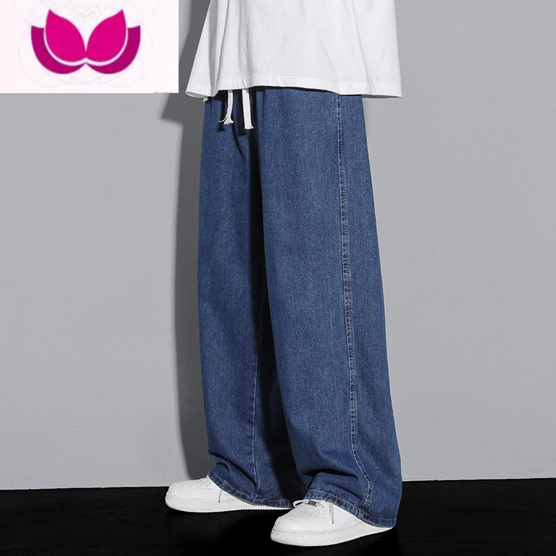 七斓款耐磨牛仔裤男2022新款秋季厚款宽松直筒阔腿裤潮牌休闲长裤 M 深蓝色