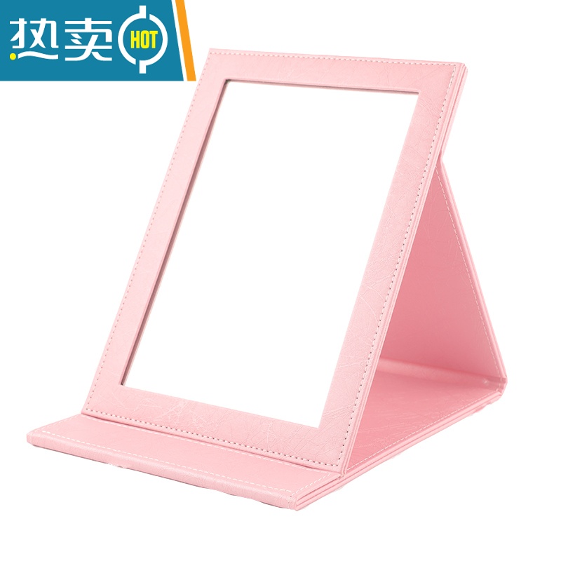 敬平韩国 精致PU皮革台式化妆镜 梳妆镜便携镜 随身折叠镜子 大号 玫红鳄中号便携式用镜高清大图