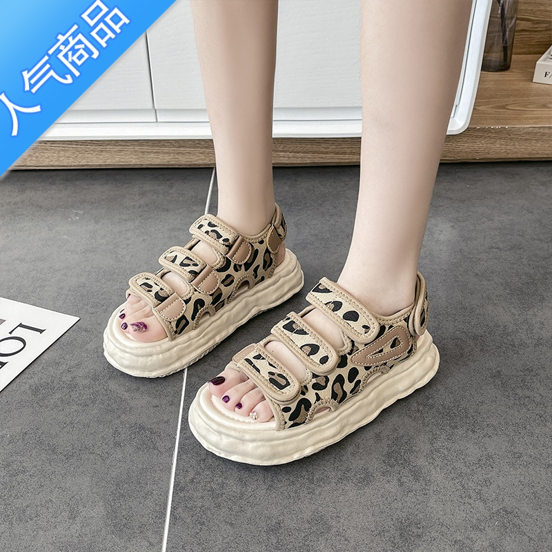 suntek韩版百搭千鸟格运动凉鞋女2023夏季新款厚底老爹休闲罗马凉鞋