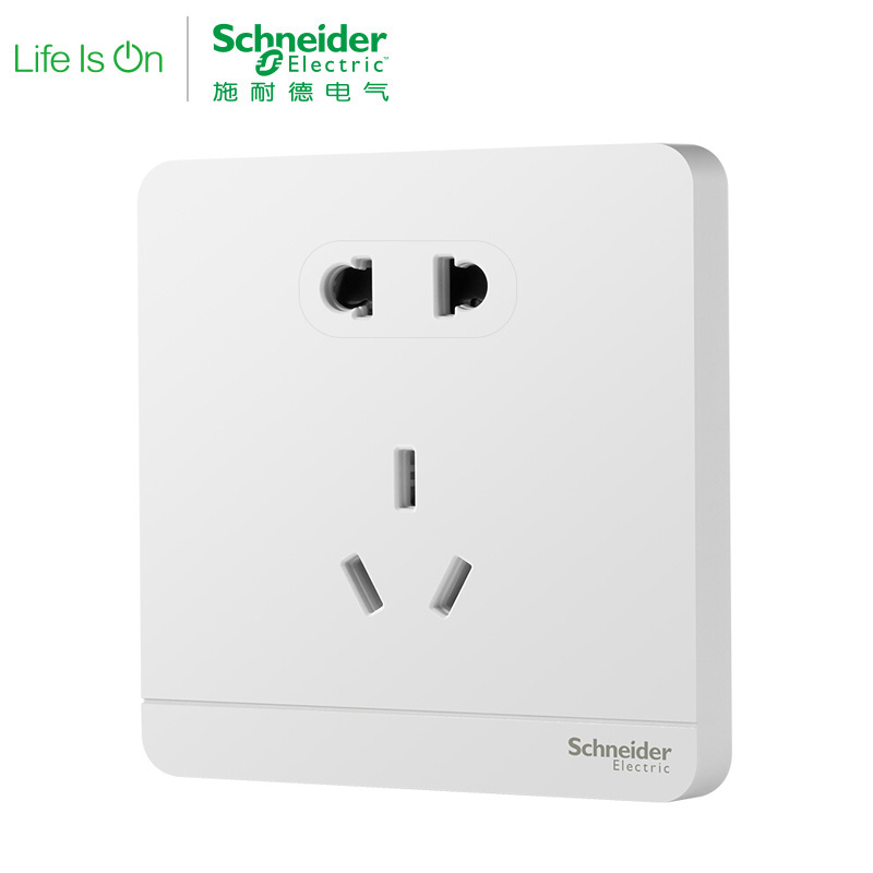 施耐德电气(Schneider Electric)绎尚镜瓷白 五孔插座墙壁电源开关 电源插座86型 15只装