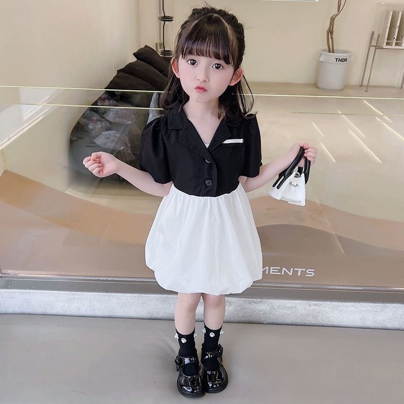 童装女童连衣裙夏装新款儿童西装裙网红洋气花苞裙宝宝公主裙