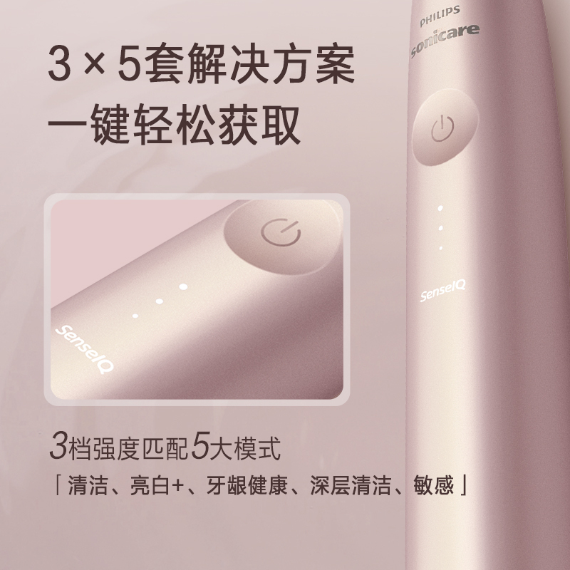 飞利浦(PHILIPS)sonicare尊享系列电动牙刷 智感科技 人工智能APP 钻石升级 HX9997/31樱花粉