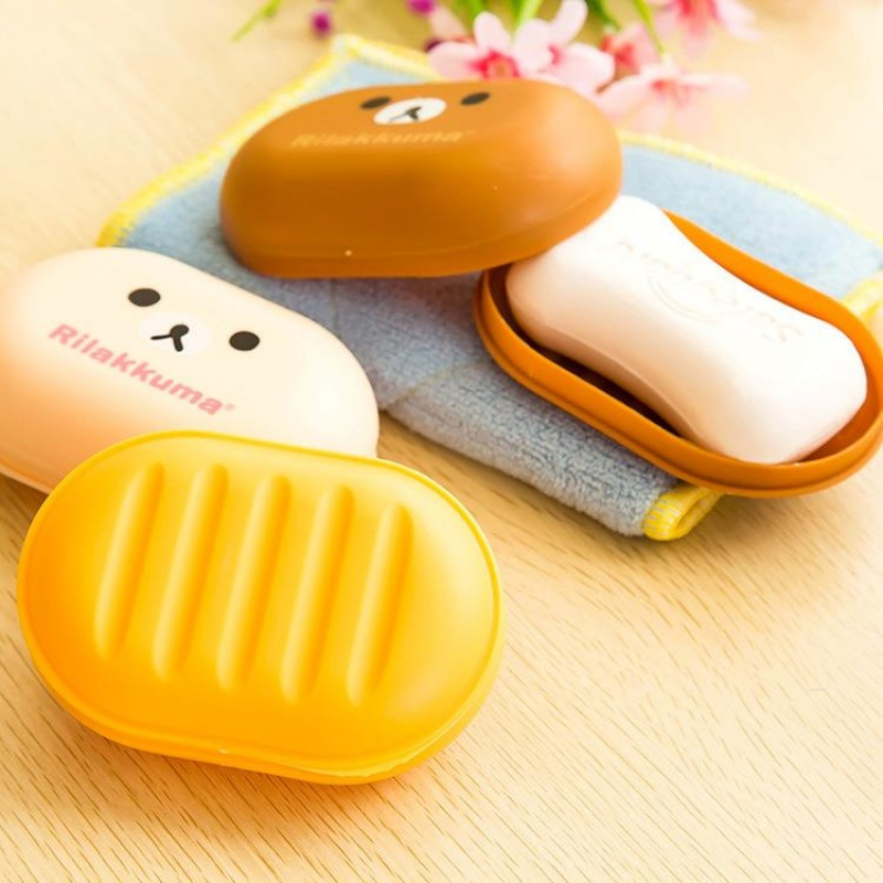 创意可爱卡通轻松熊香皂盒肥皂盒时尚旅行出差便携带盖肥皂盒