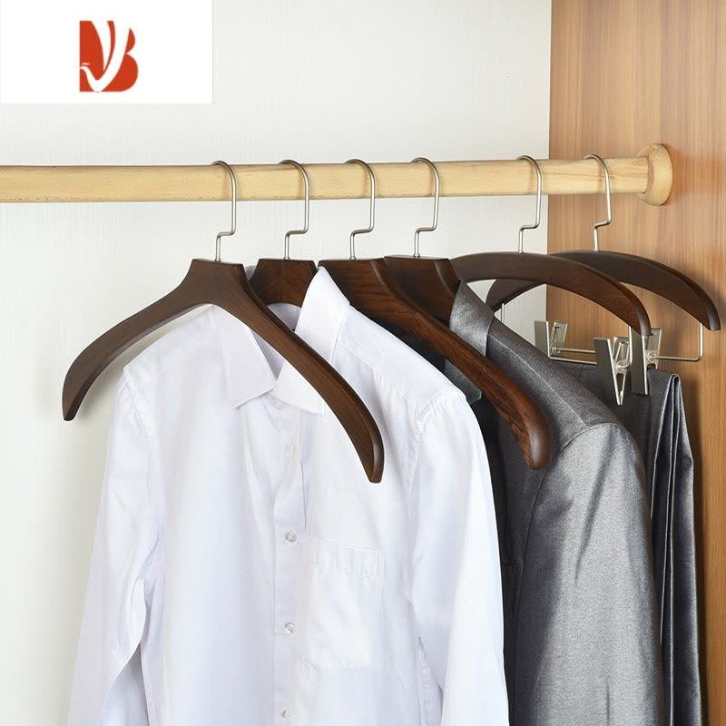 三维工匠实木衣架家用木质防肩角男女士挂衣架衫皮草大衣服挂图片