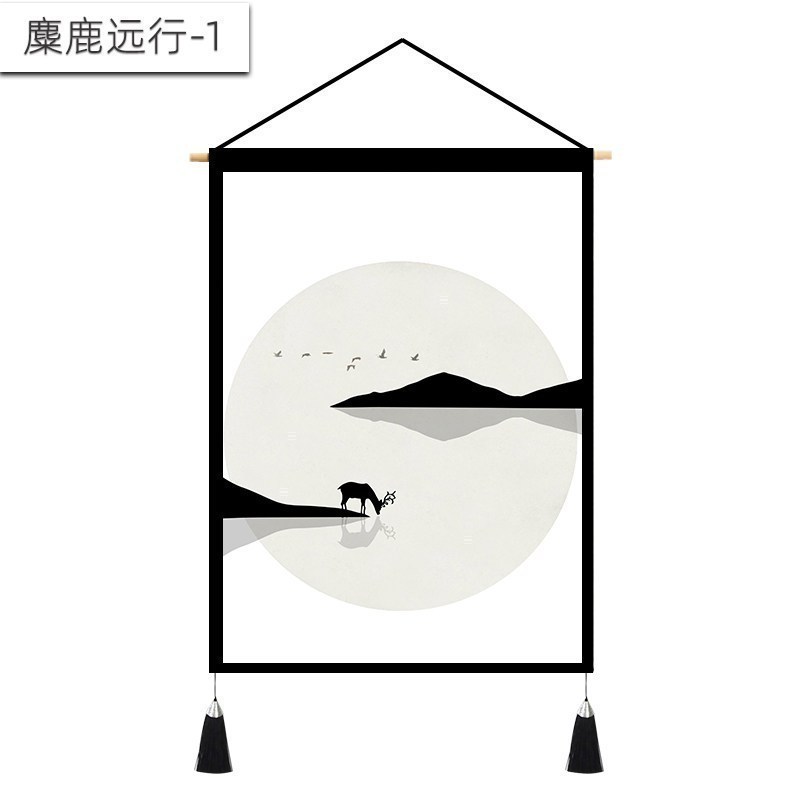 北欧挂画布艺墙布挂布背景布挂毯三联装饰画 客厅卧室房间床头 麋鹿远行-1 （麻）宽45cm*高65cm