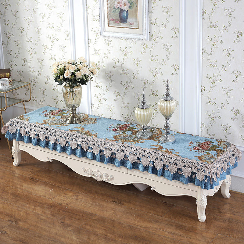 美帮汇雪尼尔蕾丝电视柜罩套长方形布艺餐桌垫家用方柜台布盖布防尘罩