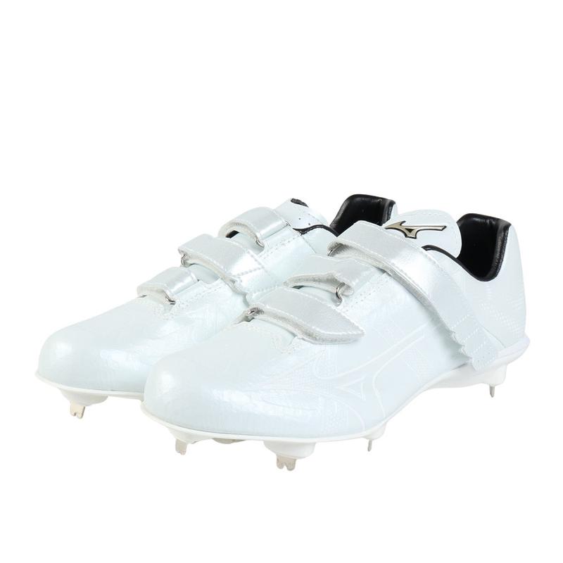 美津浓(Mizuno)男棒球鞋轻量透气金属钉防滑稳定耐磨3E宽楦 White 44