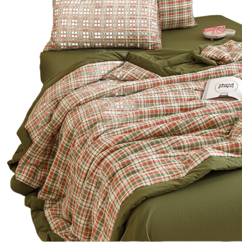 铭思沃双人被 200*230cm条 格子绿 套高清大图