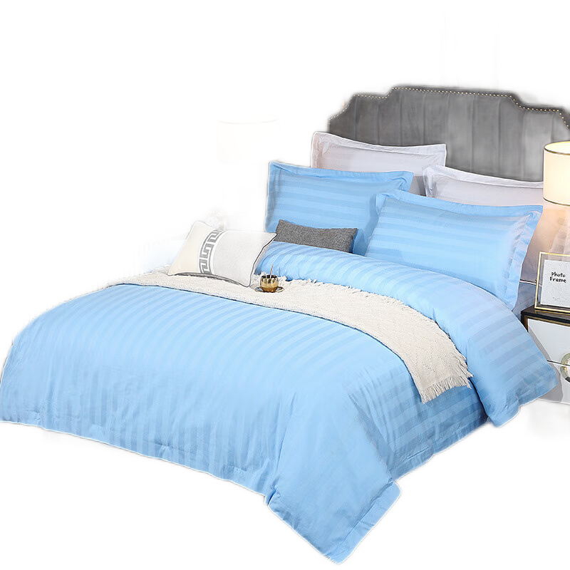洛菲源 （蓝色）缎条三件套 规格被套160*210床单160*240枕套50*80 套 （可定制）