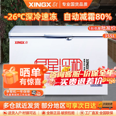 星星（Xingx）BD/BC-355E 355升 冰柜冷柜 厨房商用保鲜设备卧式通体大容量 冷藏冷冻转换单温冰柜