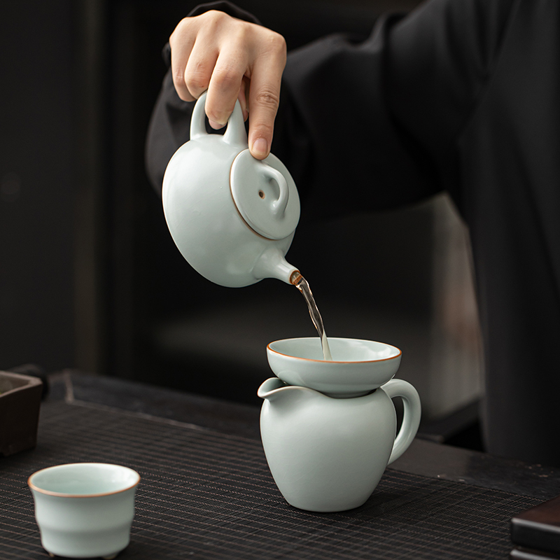 苏氏陶瓷(SUSHI CERAMICS)汝窑开片石瓢壶功夫茶具可养金线带礼盒装