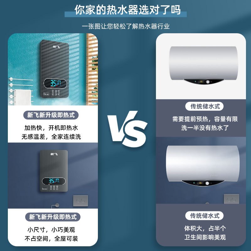 新飞 即热式电热水器 家用浴室卫生间 免储水速热恒温洗澡机 DSK4-60D黑色 上门安装