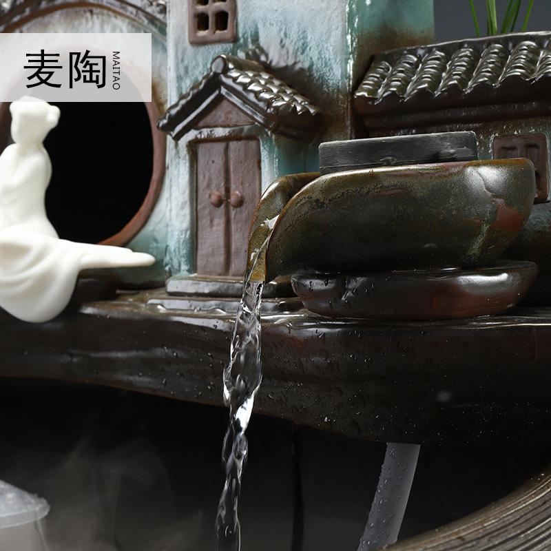 美帮汇新中式陶瓷鱼缸流水加湿喷泉客厅装饰办公室鱼缸开业礼品高清大图