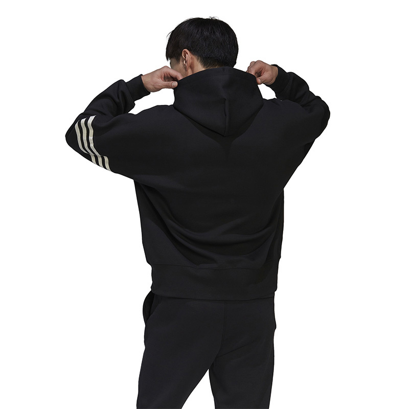 adidasoriginalslogo印花图案条纹抽绳连帽长袖卫衣男款黑色hm1871