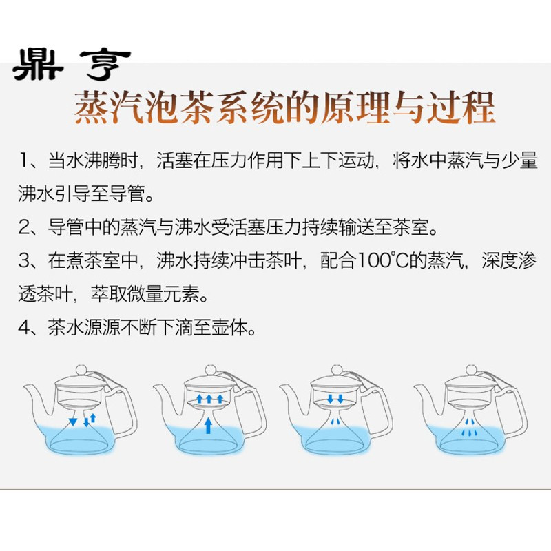 鼎亨耐热玻璃全自动蒸汽壶黑红茶普洱蒸茶器电陶炉煮茶壶茶具套装