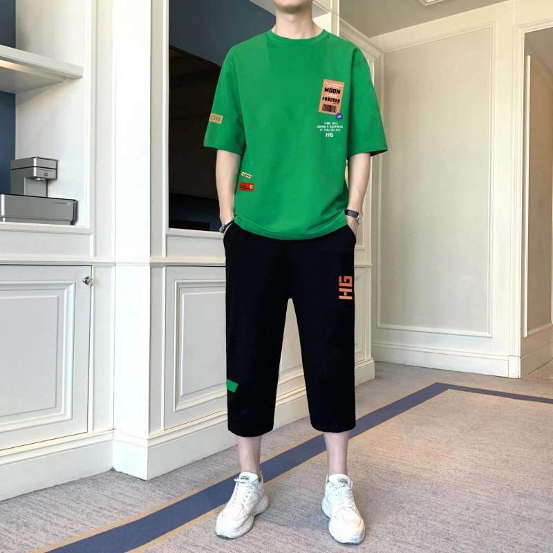 leone休闲运动套装男青少年七分裤夏季薄款短袖t恤男装搭配一套帅气潮