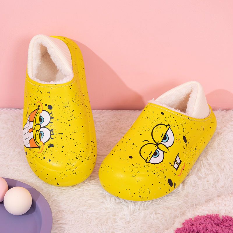 卡通芝麻街厚底防水棉拖鞋女冬季可爱外穿居家室内拖鞋女棉鞋