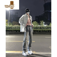 YANXU高街黄泥色牛仔裤男款夏季破洞复古直筒裤子美式潮牌秋季微喇长裤