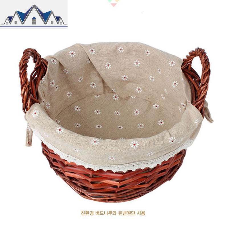 圆形桌面田园编柳编藤编织篮玩具筐家居杂物储物收纳筐篮盒 三维工匠收纳篮 圆形棕色带把手中号：直径30高16