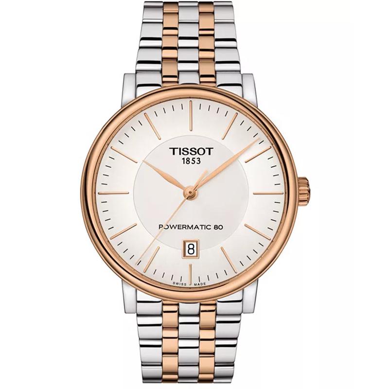 天梭(TISSOT)瑞士自动机械表男款经典卡森Powermatic 80两地时不锈钢腕表