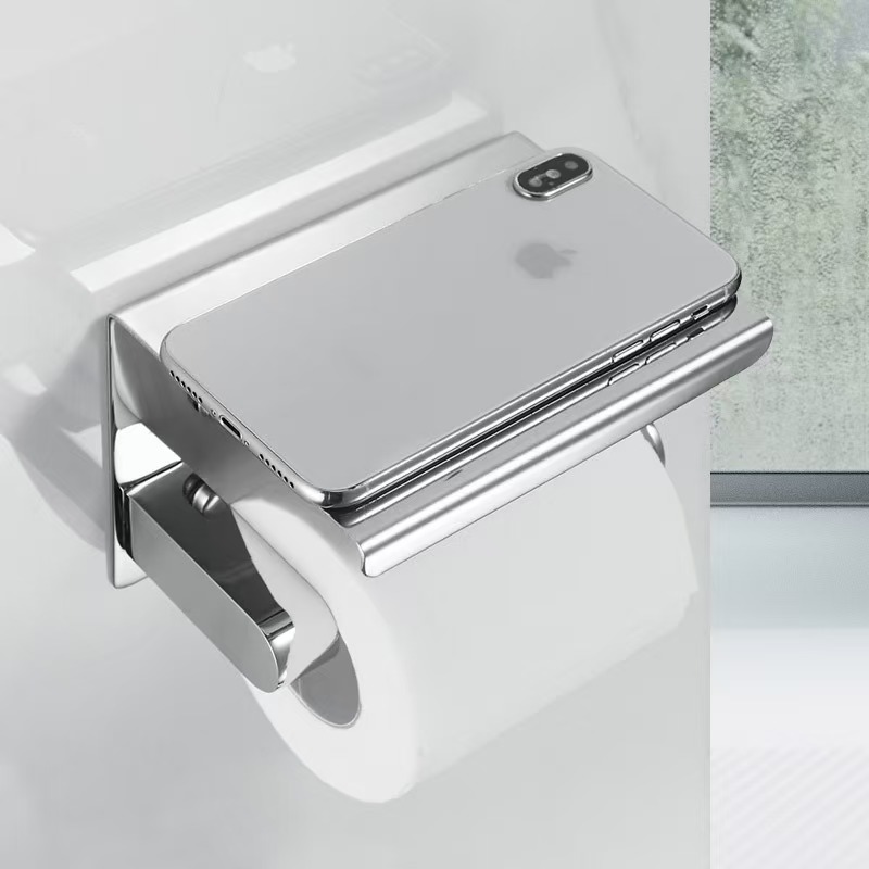 不锈钢卫生间手机置物架卷纸架 打孔安装 个高清大图