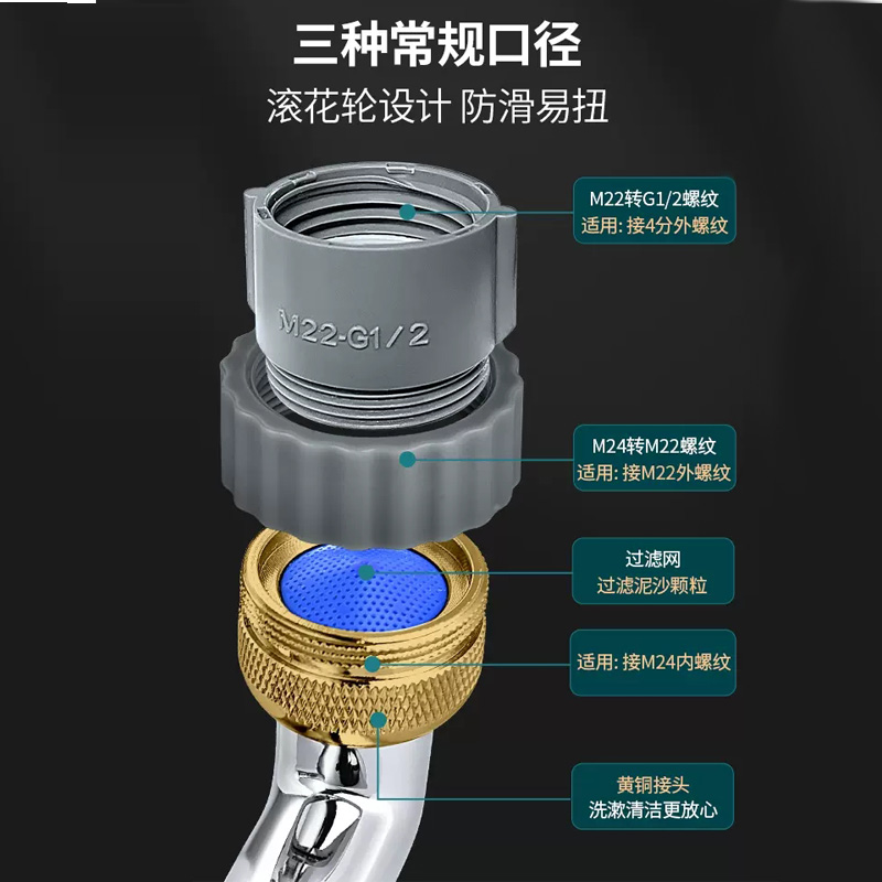 潜水艇机械臂万向水龙头可旋转出水嘴延伸洗脸盆起泡器接头防溅神器摇臂QP-16高清大图