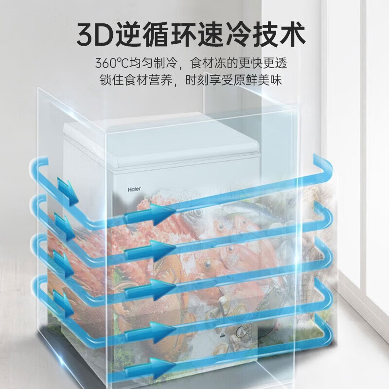 海尔(Haier)200升家用卧式冰柜冷柜小冰箱一级能效断电保护带脚轮BC/BD-200GHZT