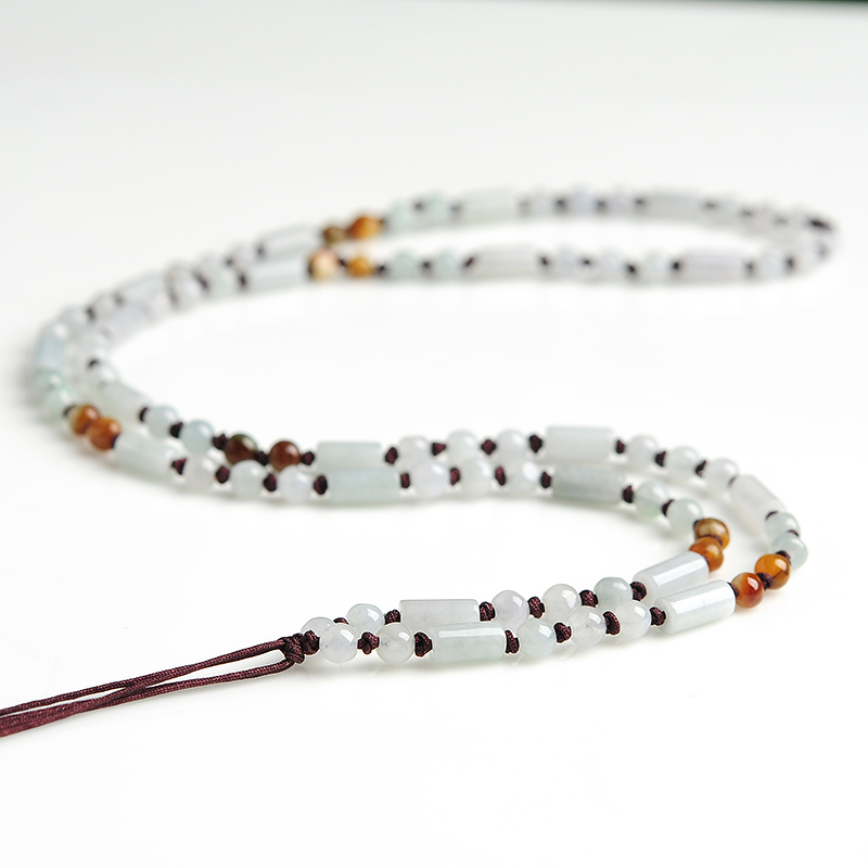 翡翠挂绳坠挂件配饰管珠项链饰品编织玉颈链带证书送女朋友七夕情人节