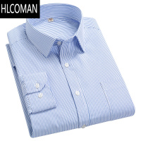 HLCOMAN父亲男装长袖衬衫中老年条纹宽松加肥加大码短袖衬衣爸爸装