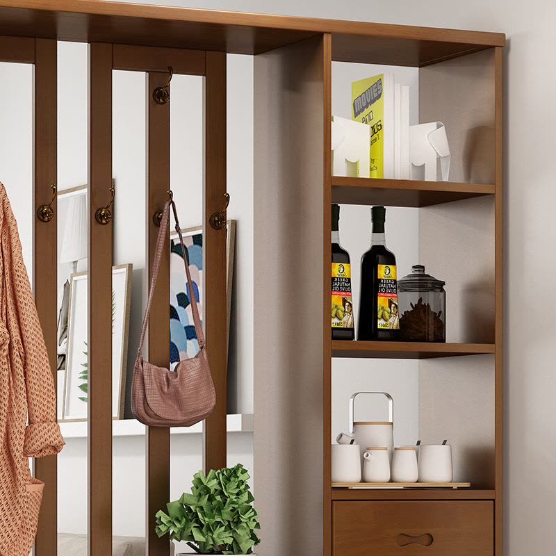 青木川 简约现代实木间厅柜双面客厅餐厅家用入户进门口隔断玄关屏风柜装饰柜1.2米带衣帽架挂衣服酒柜鞋柜一体靠墙高柜图片