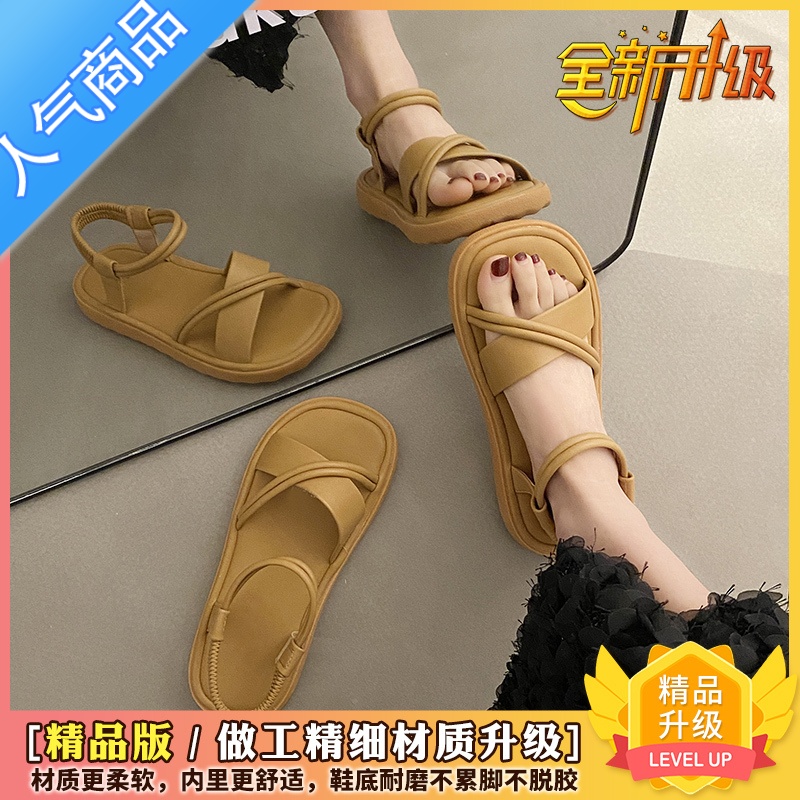 SUNTEK2023网红凉鞋女款平底百搭不累脚外穿沙滩鞋配裙子复古罗马鞋高清大图