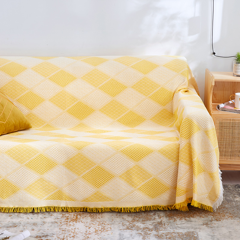 家柏饰(CORATED)北欧方格全盖沙发布单沙发巾沙发套罩沙发垫盖布沙发毯 墨绿T格 90*90cm高清大图