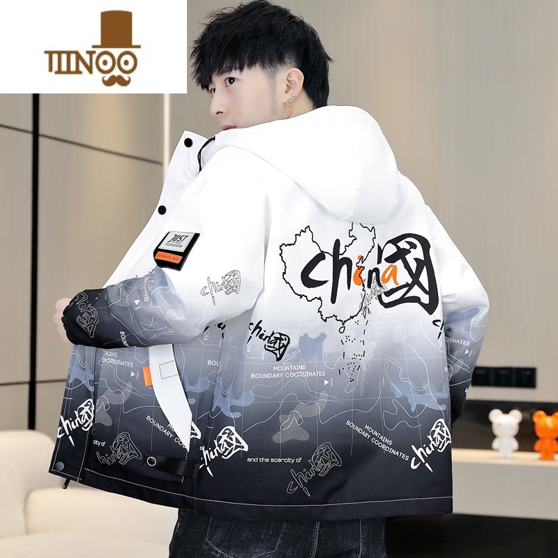 YANXU外套男休闲帅气连帽夹克青少年学生中国风渐变色印花冲锋生高清大图