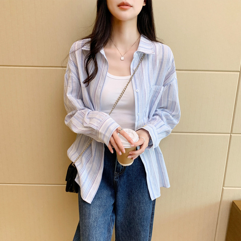 [2.5折价92元]唐狮春季女翻领条纹长袖衬衫简约百搭气质高级感休闲