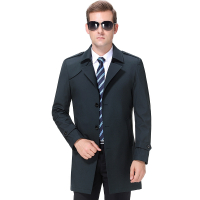 风衣男2019秋季纯色西装领中长款春秋商务休闲大衣薄外套韩版休闲翻领外套男潮劲霸七匹狼鄂尔多斯金利来梦特娇阿玛尼男装 8810绿色西装领 200/108A