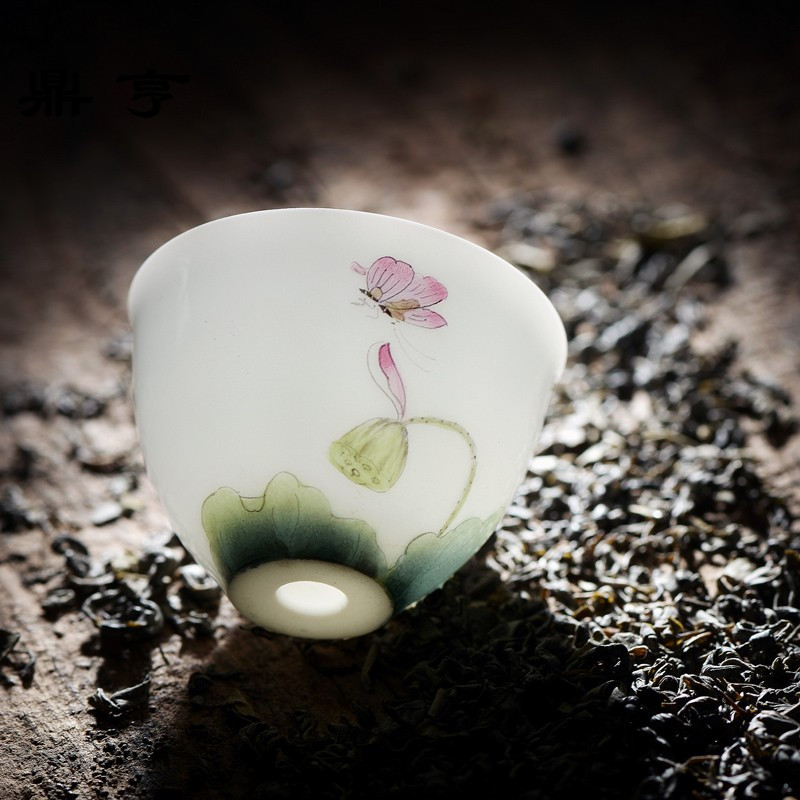 鼎亨 主人杯 小茶杯陶瓷景德镇茶具功夫茶杯花开花落品茗杯白瓷